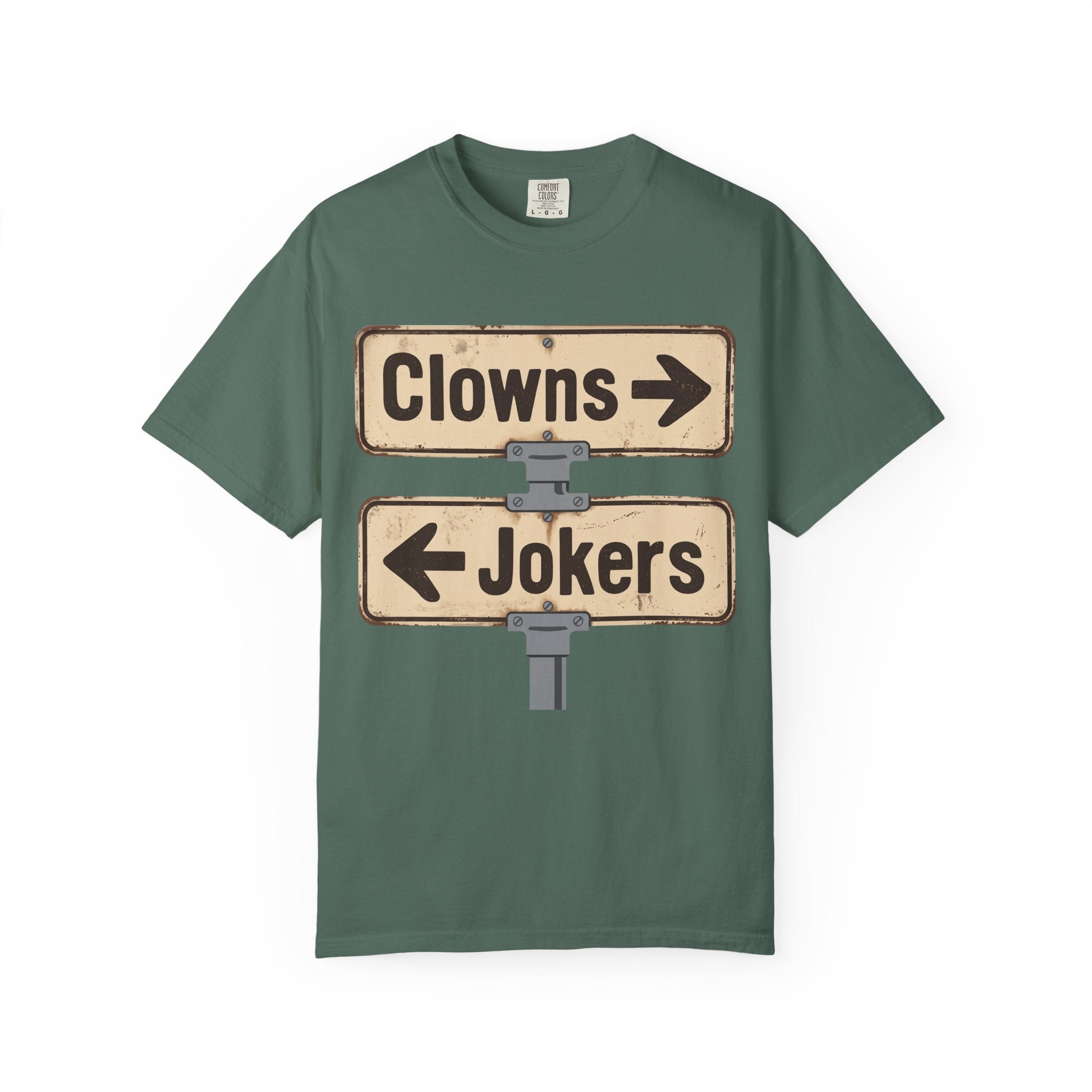 Clowns → Jokers ← Graphic T‑Shirt — Retro Road Sign Humor Tee