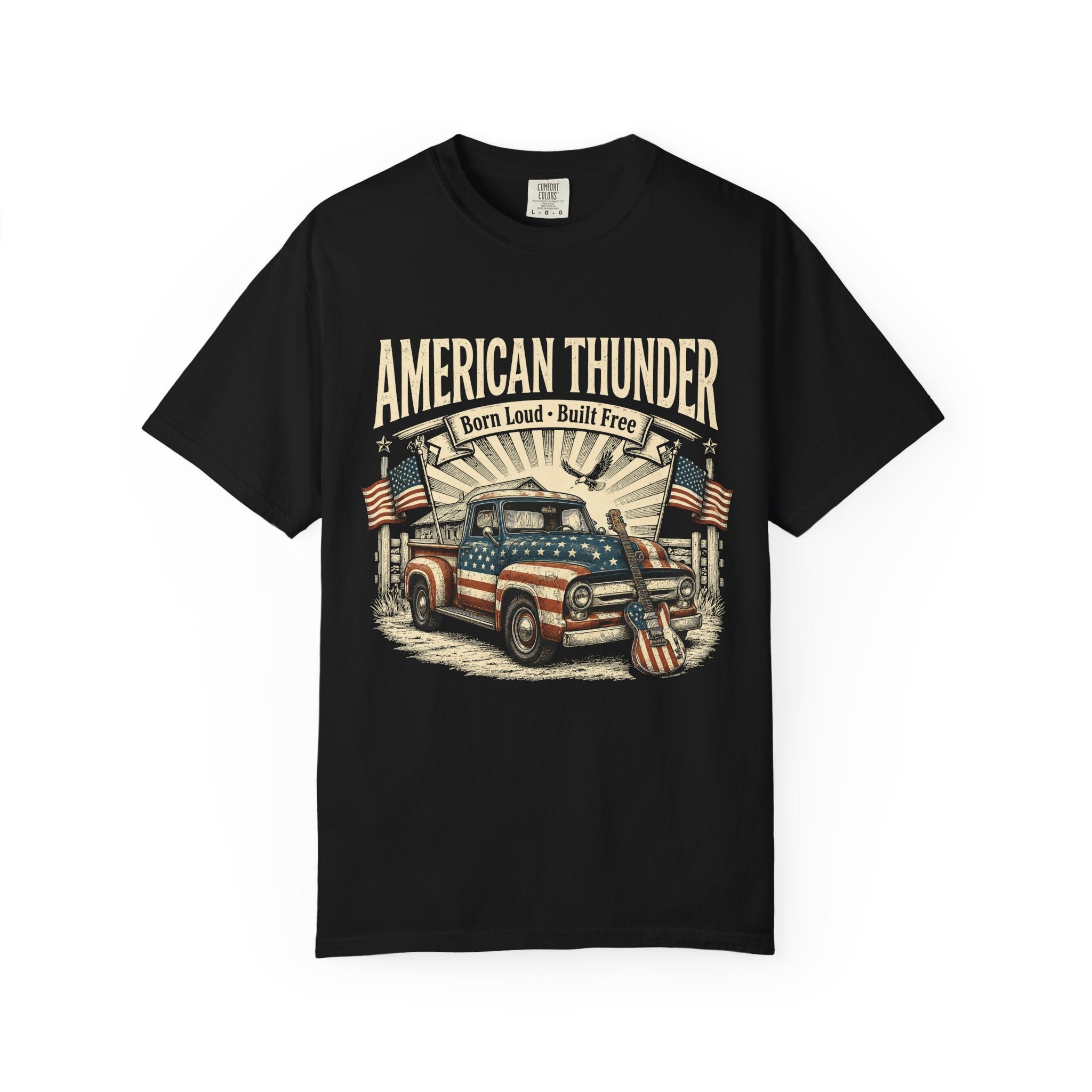American Thunder Truck T-Shirt — Born Loud • Patriotic Vintage Pickup Tee