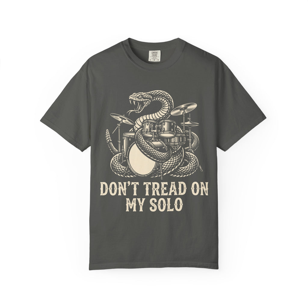 Drummer T-Shirt — "Don't Tread On My Solo" Vintage Snake Drum Graphic