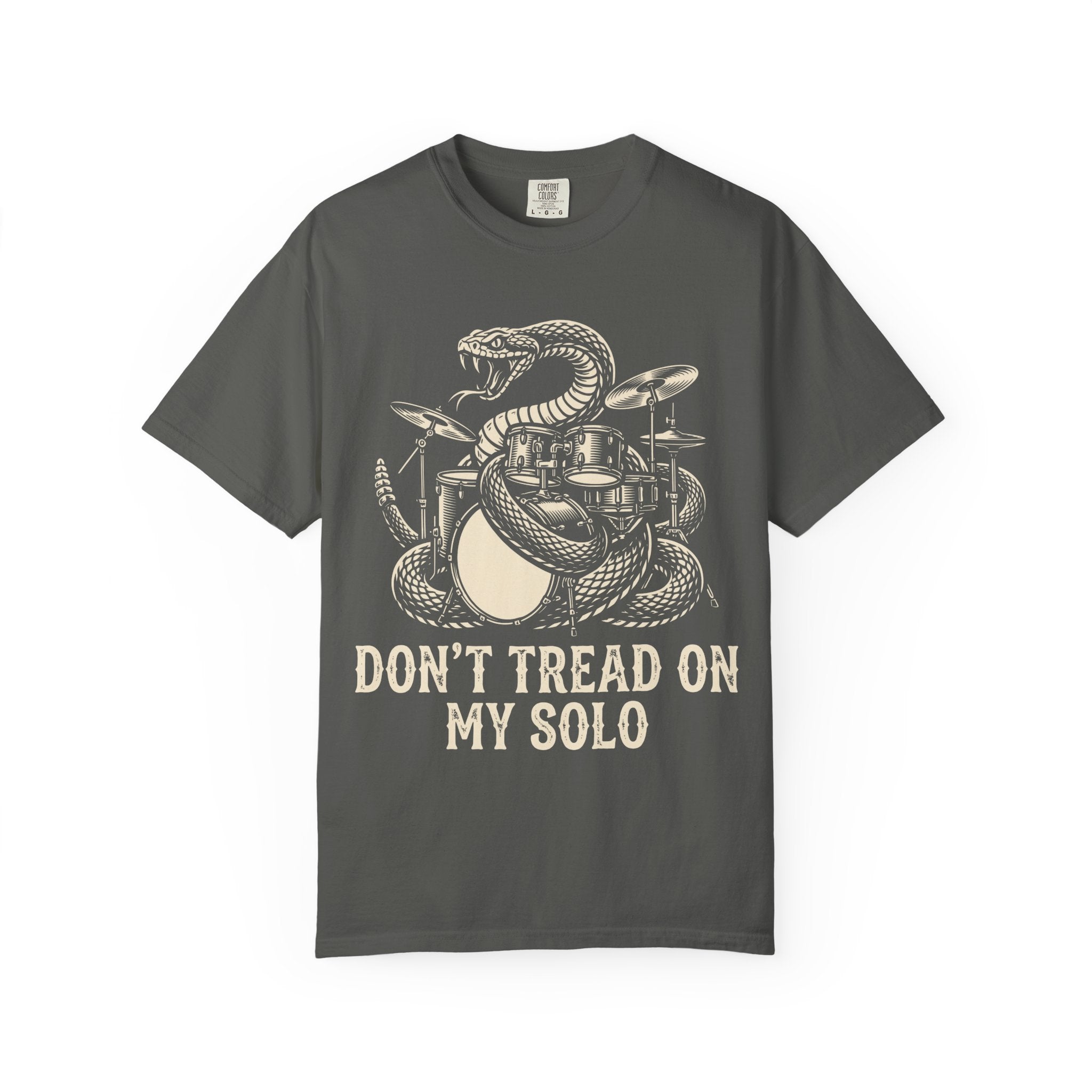 Drummer T-Shirt — "Don't Tread On My Solo" Vintage Snake Drum Graphic