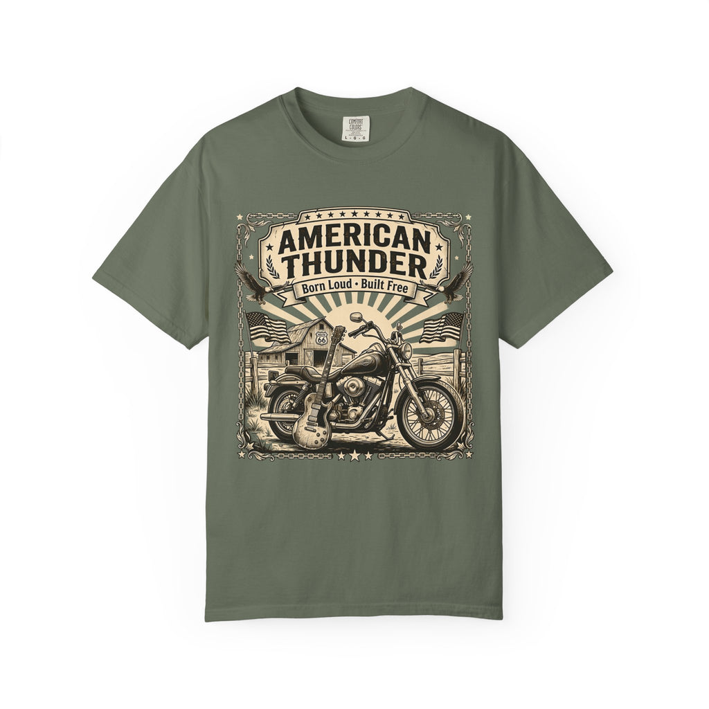 American Thunder Motorcycle T-Shirt — Born Loud, Built Free Vintage Biker Tee