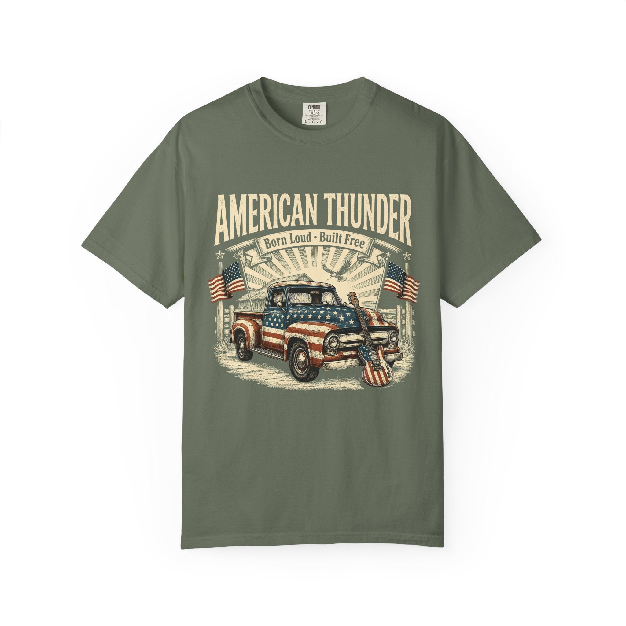 American Thunder Truck T-Shirt — Born Loud • Patriotic Vintage Pickup Tee