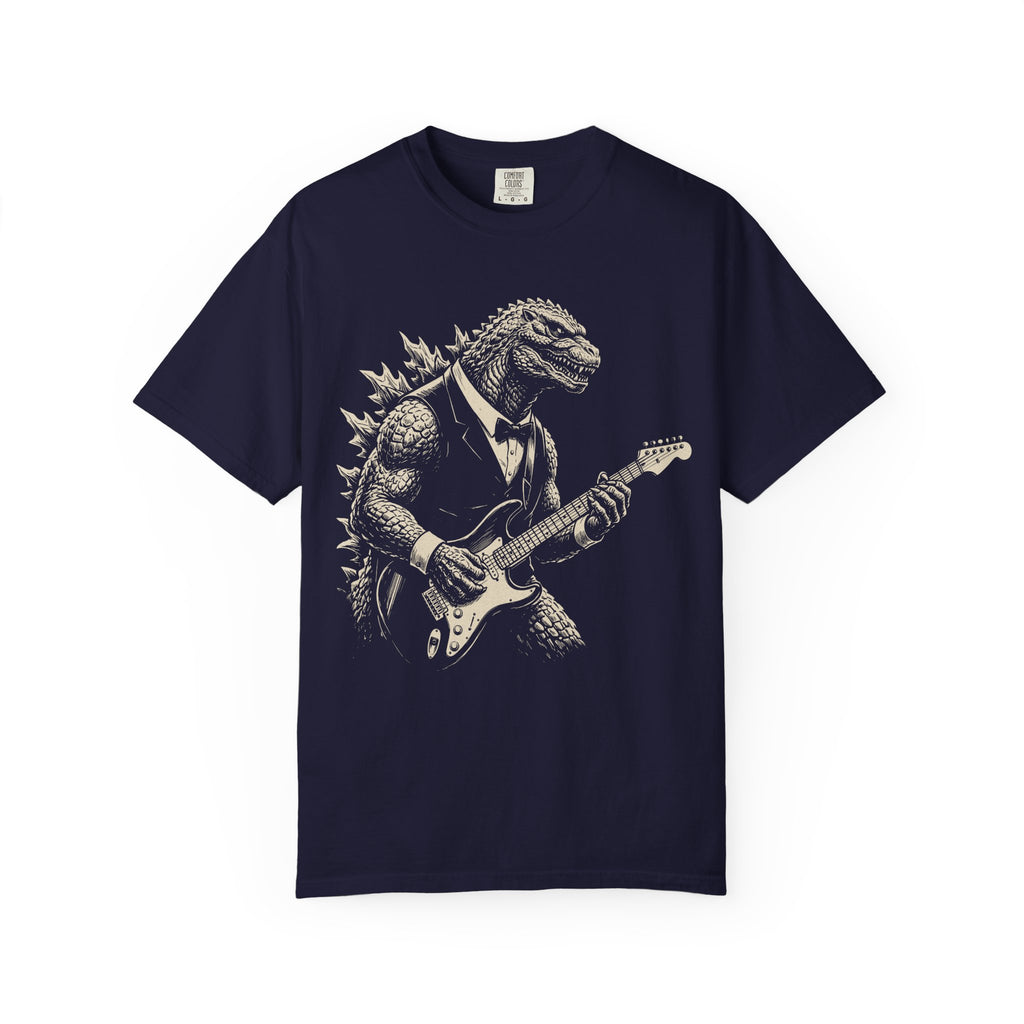Godzilla Guitar Player T-Shirt — Vintage Rock Dinosaur Tee