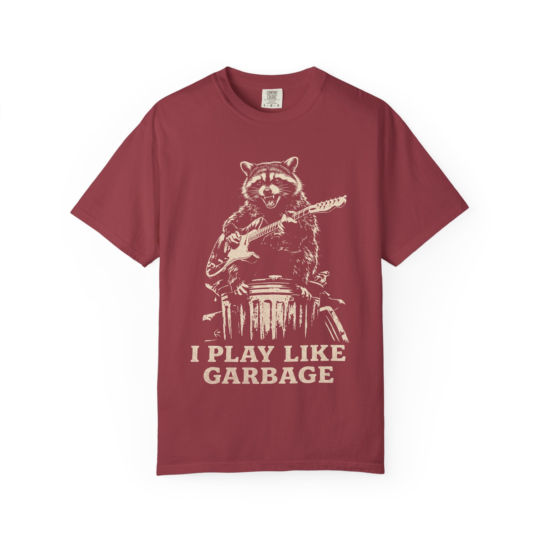 I Play Like Garbage Raccoon Guitar T-Shirt — Funny Musician Tee