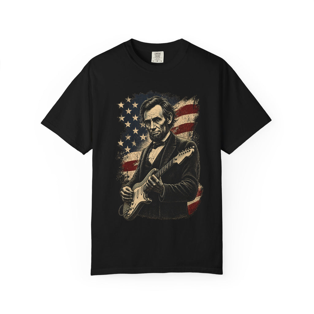 Abraham Lincoln Guitar Tee – Patriotic Americana Music T-Shirt - Rhythm and Rebellion Rock Tee