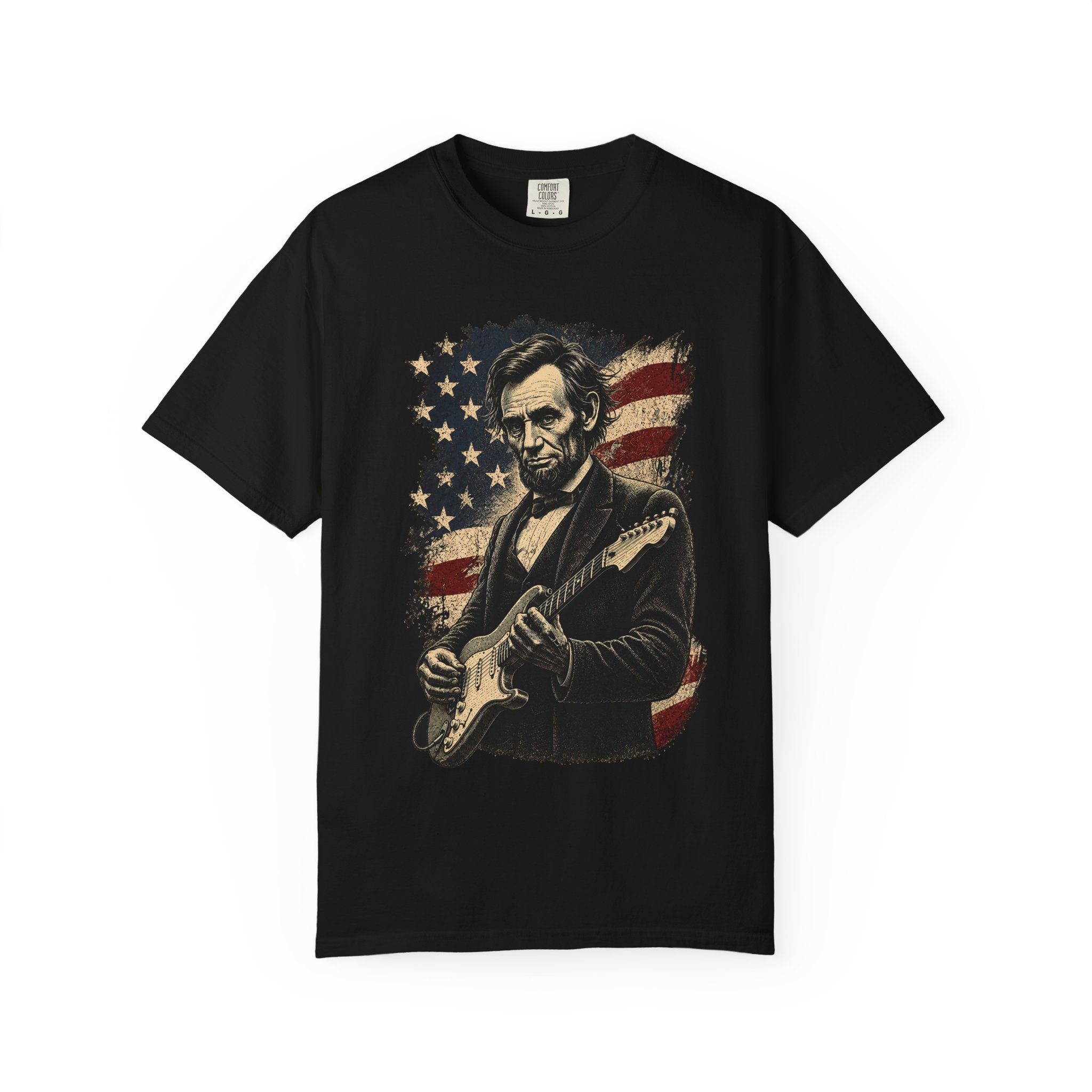 Abraham Lincoln Guitar Tee – Patriotic Americana Music T-Shirt - Rhythm and Rebellion Rock Tee