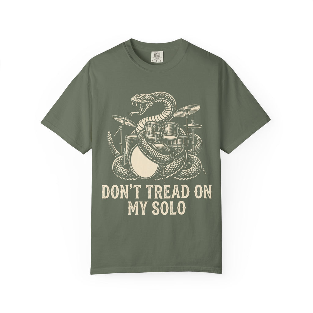 Drummer T-Shirt — "Don't Tread On My Solo" Vintage Snake Drum Graphic