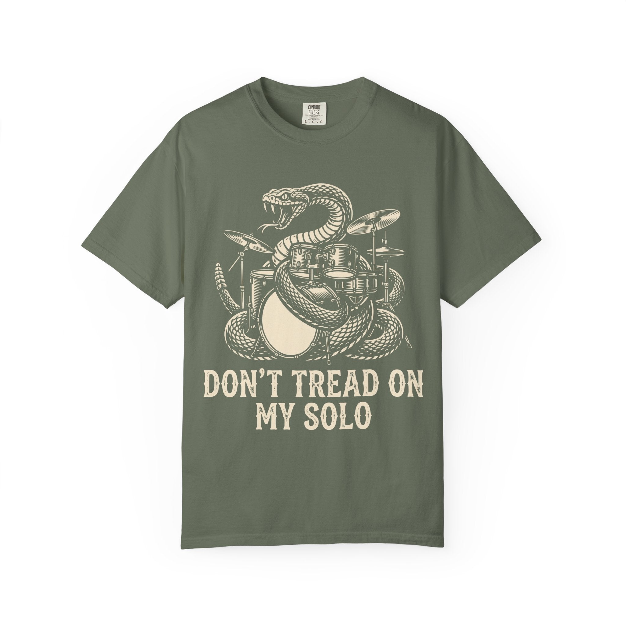 Drummer T-Shirt — "Don't Tread On My Solo" Vintage Snake Drum Graphic