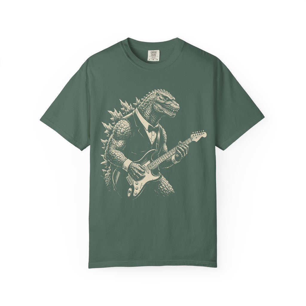 Godzilla Guitar Player T-Shirt — Vintage Rock Dinosaur Tee