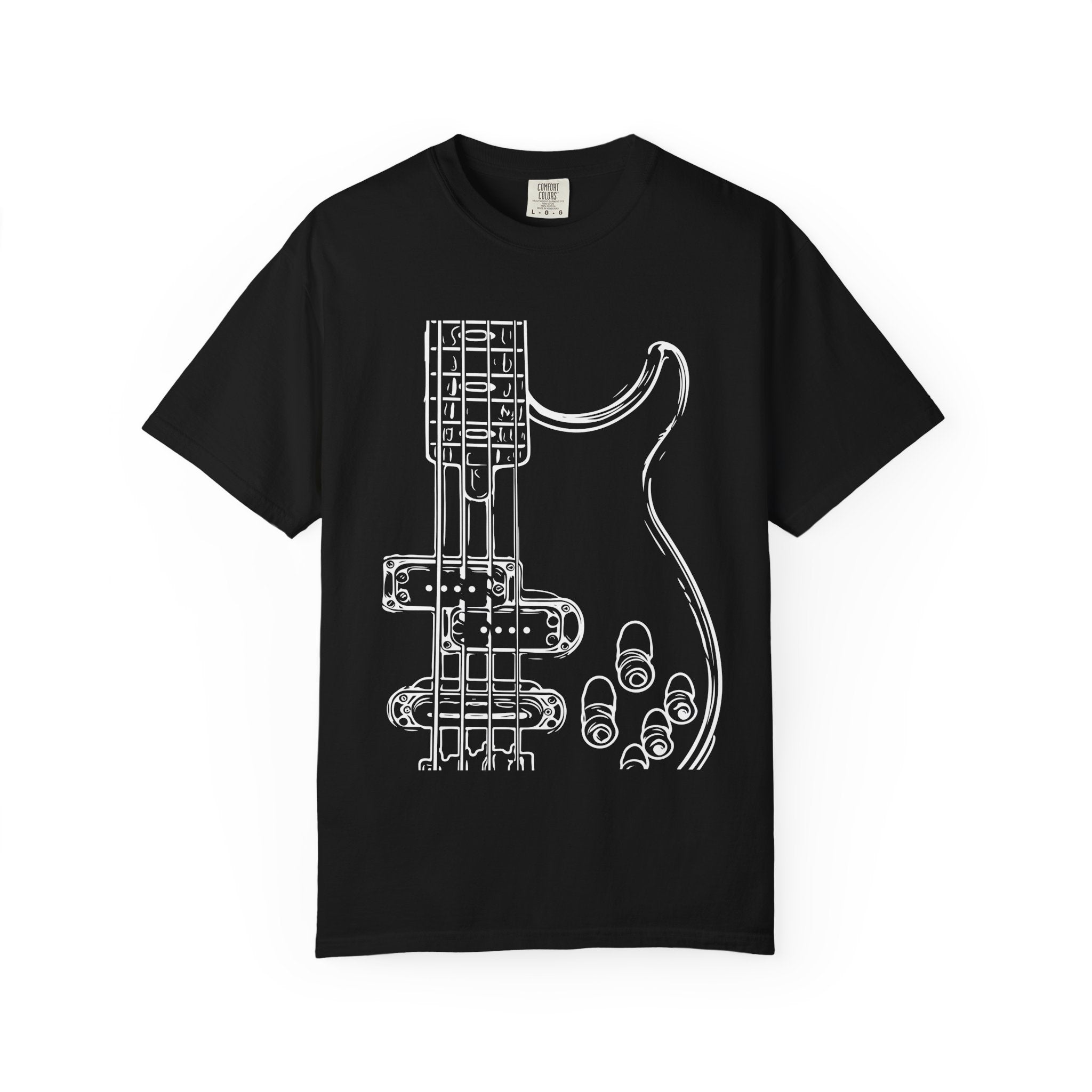 Electric Bass Sketch T-Shirt — Minimalist Guitar Outline Tee for Musicians & Fans