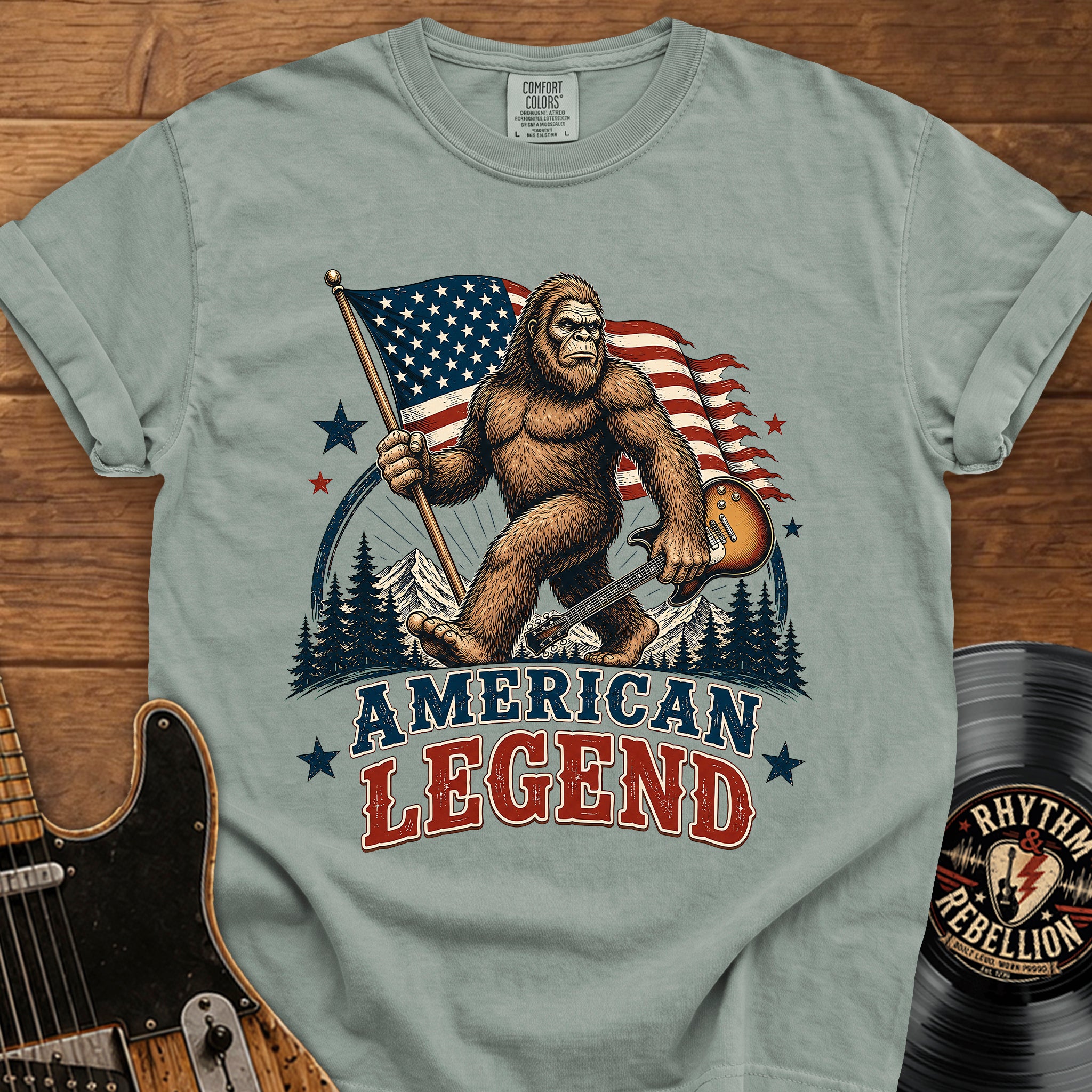 Bigfoot Patriotic Guitar T-Shirt