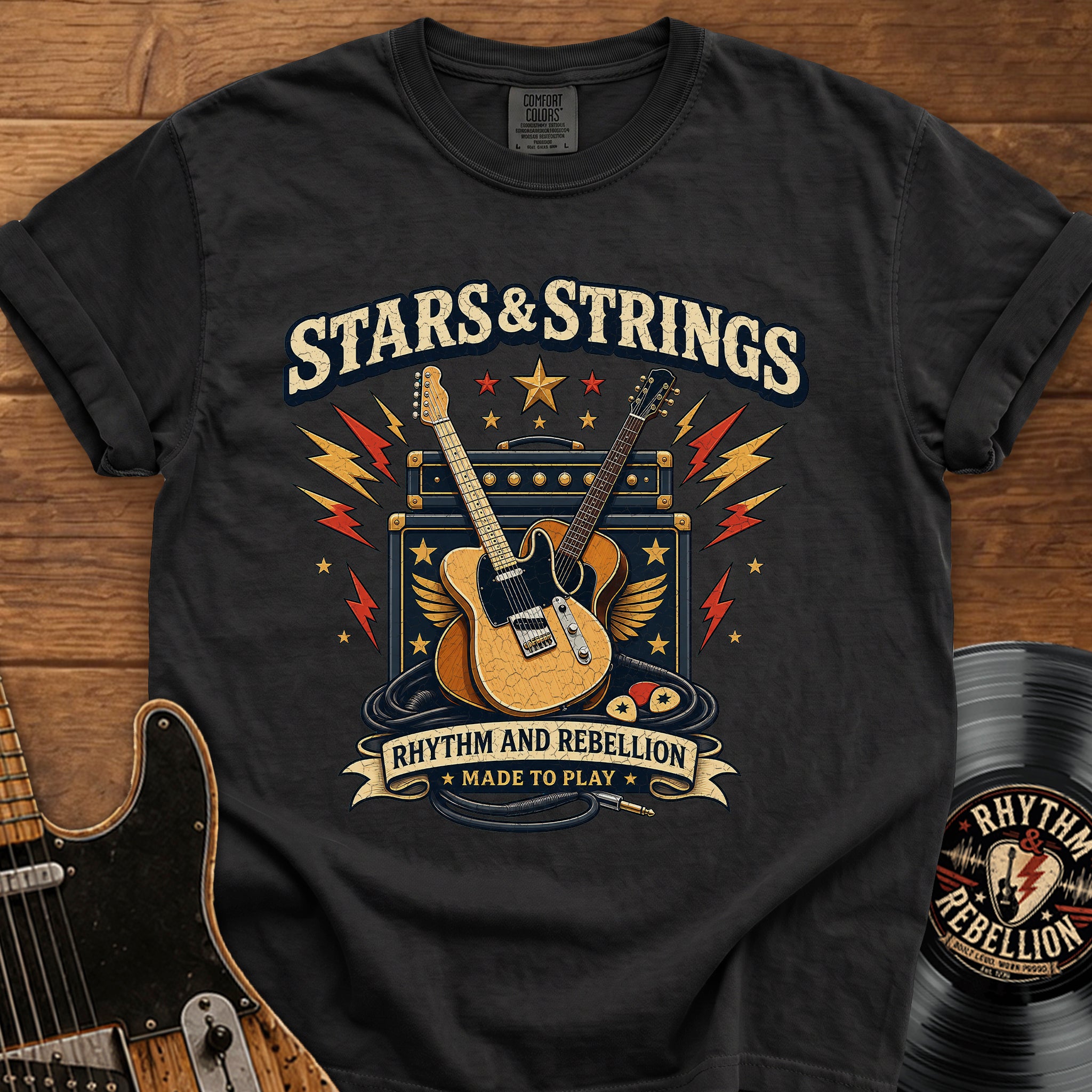 Stars & Strings Guitar T-Shirt — Rhythm and Rebellion Vintage Music Tee