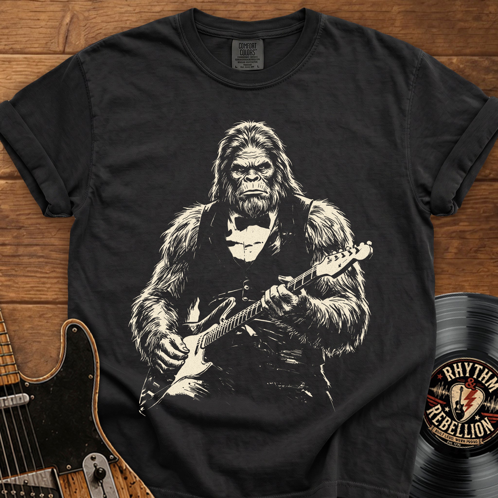 Sasquatch Guitar T-Shirt — Vintage Rock Bigfoot Graphic Tee
