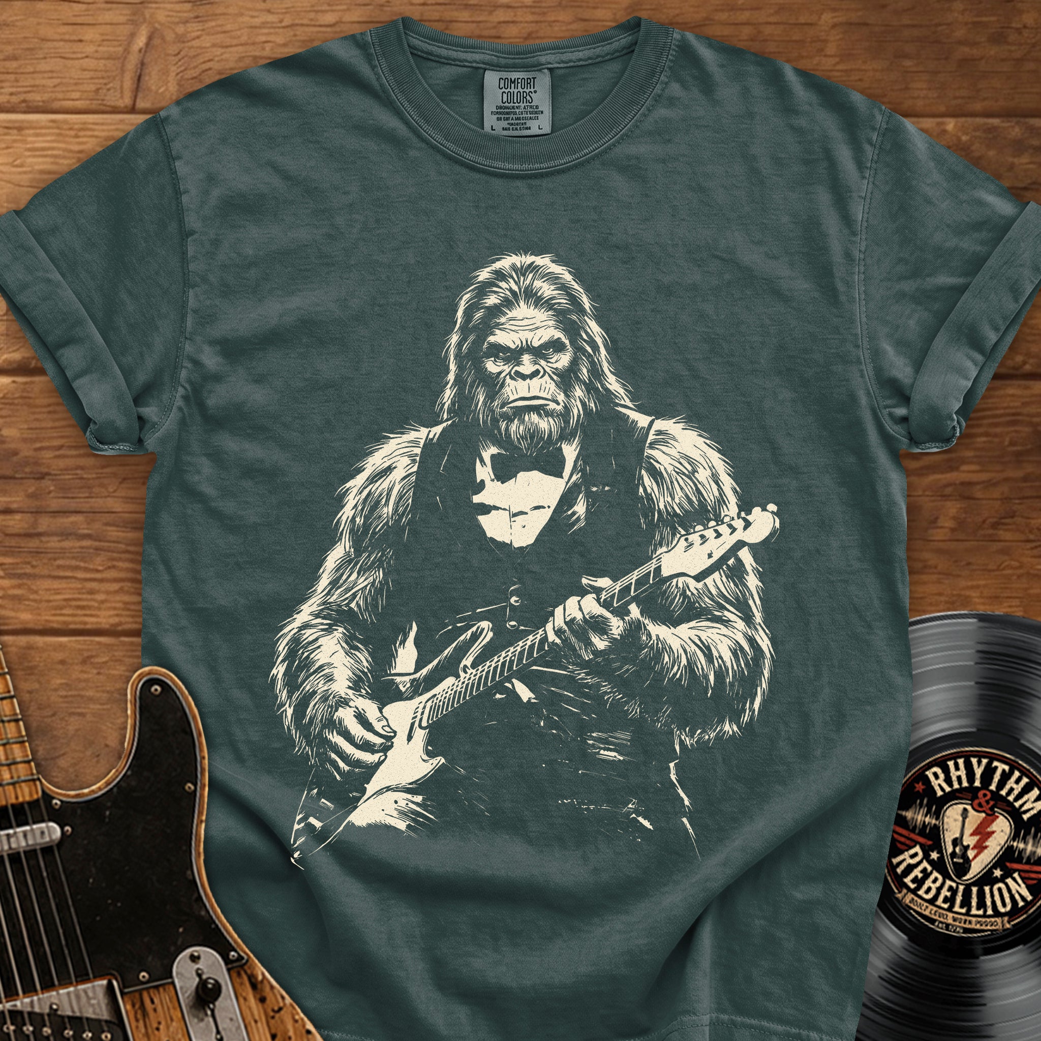 Sasquatch Guitar T-Shirt — Vintage Rock Bigfoot Graphic Tee