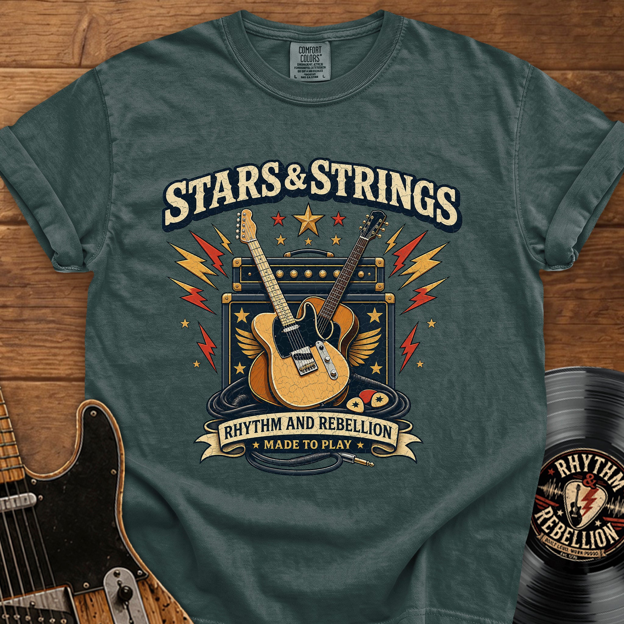 Stars & Strings Guitar T-Shirt — Rhythm and Rebellion Vintage Music Tee