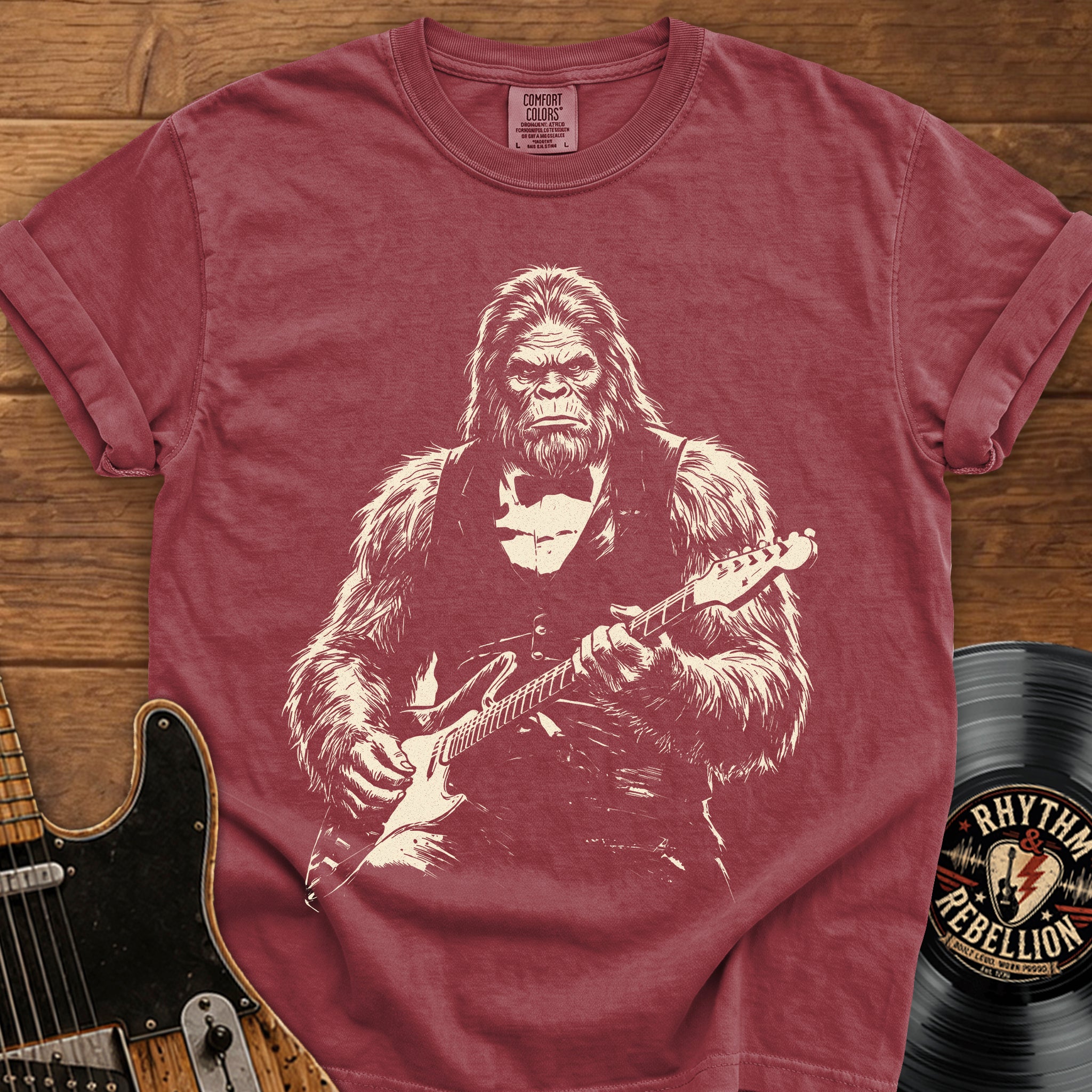 Sasquatch Guitar T-Shirt — Vintage Rock Bigfoot Graphic Tee