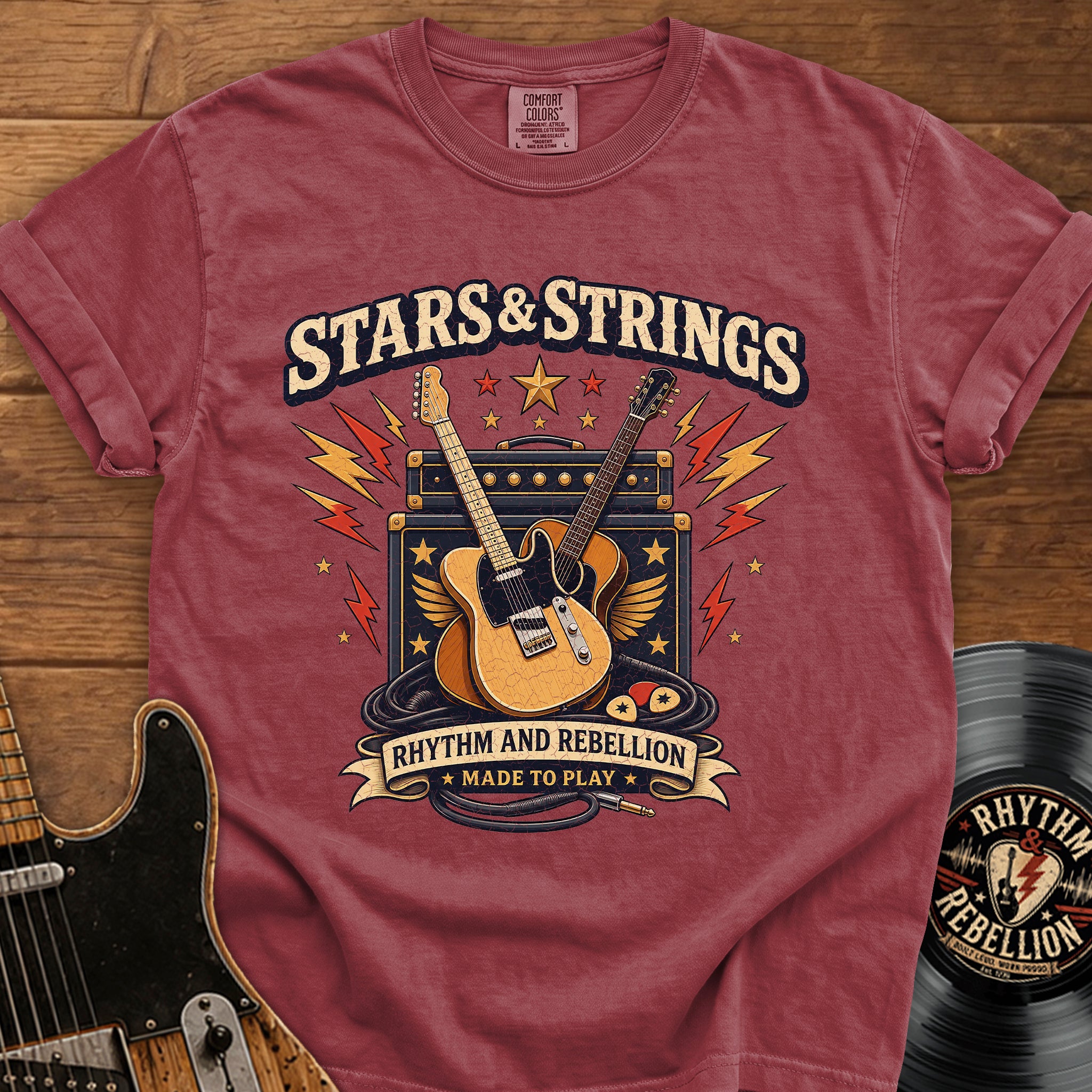 Stars & Strings Guitar T-Shirt — Rhythm and Rebellion Vintage Music Tee