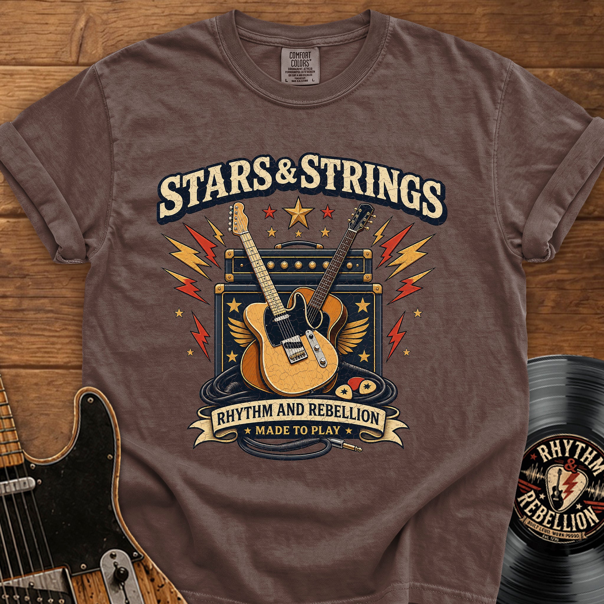 Stars & Strings Guitar T-Shirt — Rhythm and Rebellion Vintage Music Tee
