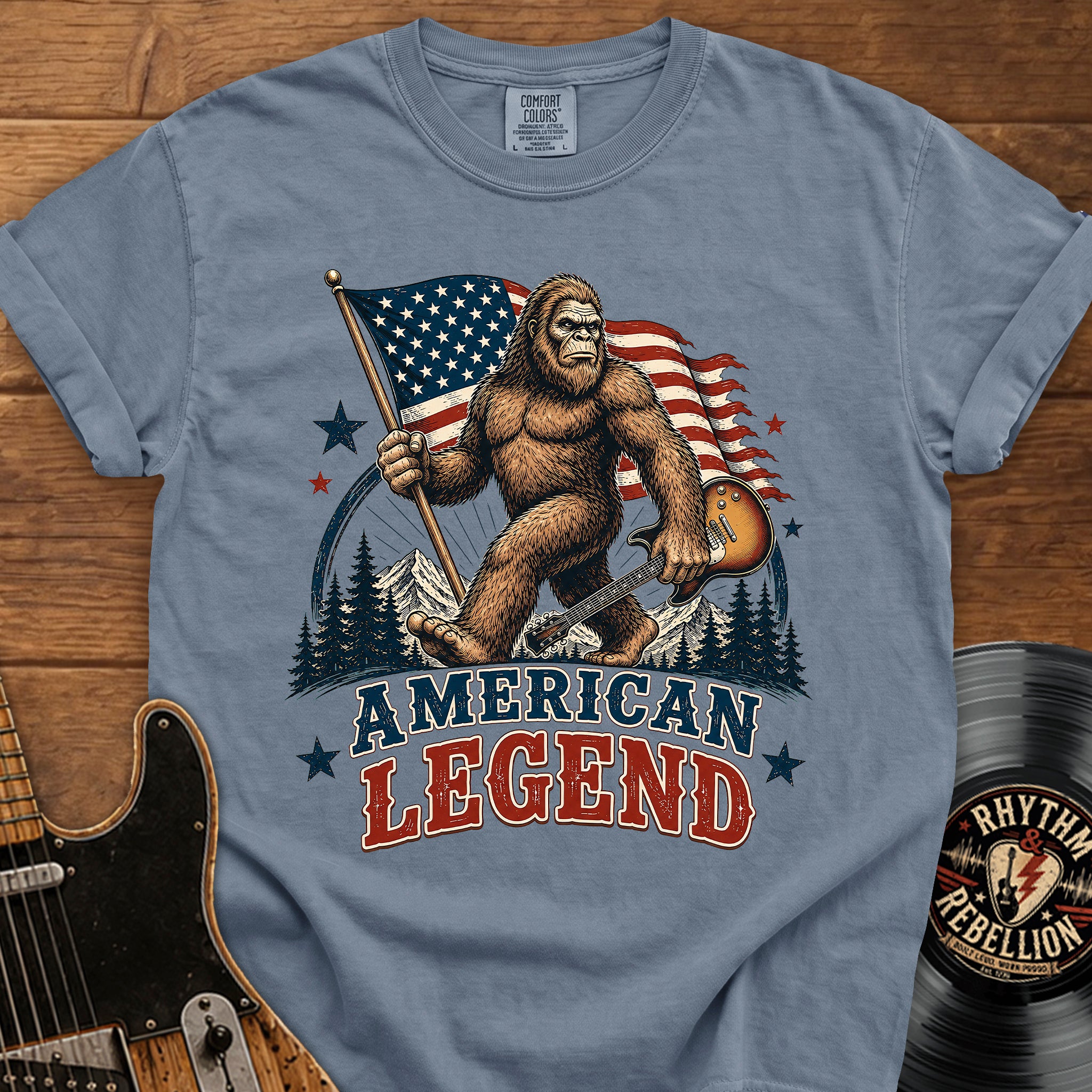 Bigfoot Patriotic Guitar T-Shirt