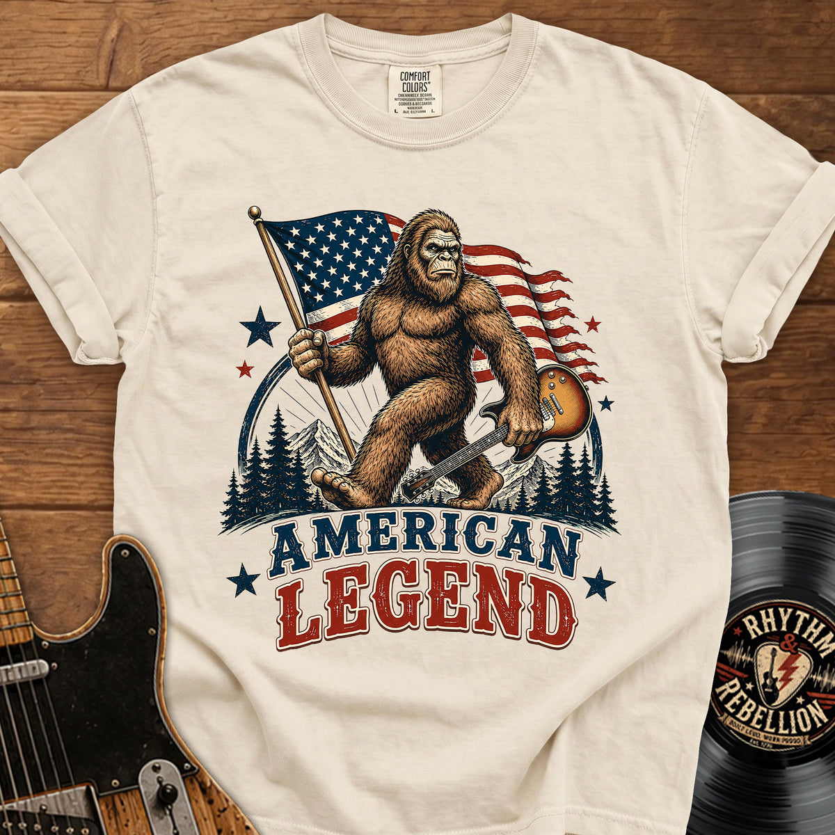 Bigfoot Patriotic Guitar T-Shirt