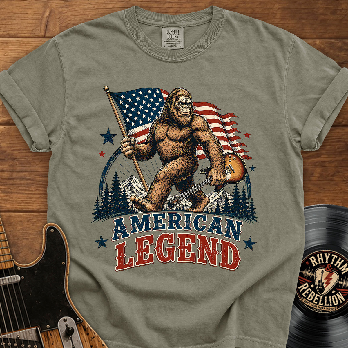Bigfoot Patriotic Guitar T-Shirt