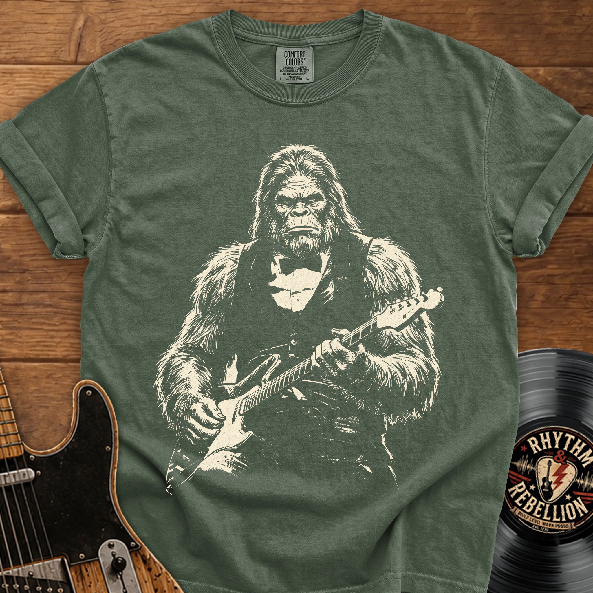 Sasquatch Guitar T-Shirt — Vintage Rock Bigfoot Graphic Tee