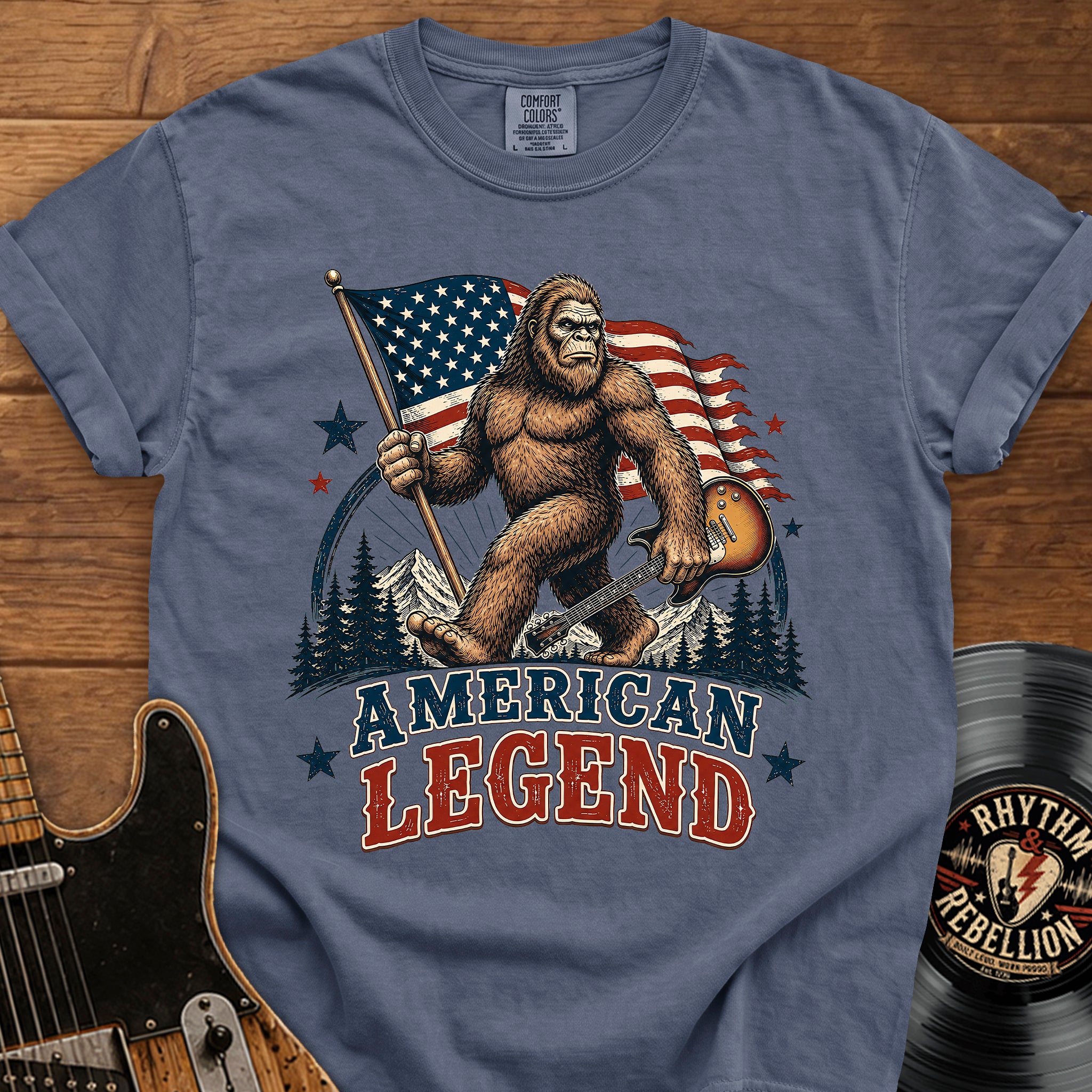Bigfoot Patriotic Guitar T-Shirt
