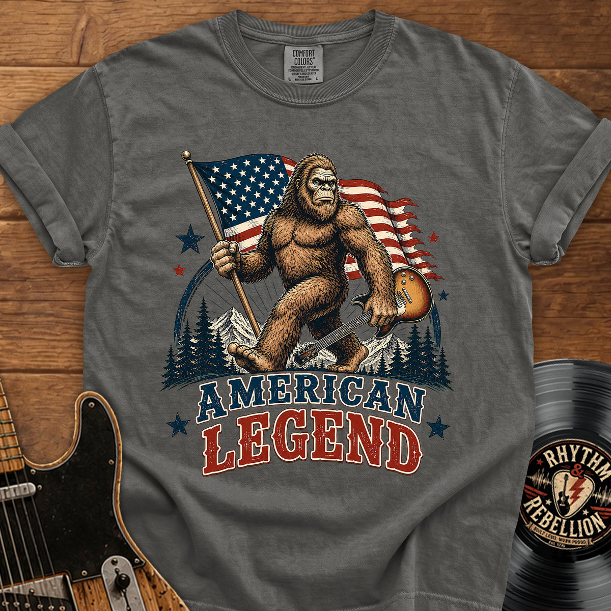 Bigfoot Patriotic Guitar T-Shirt