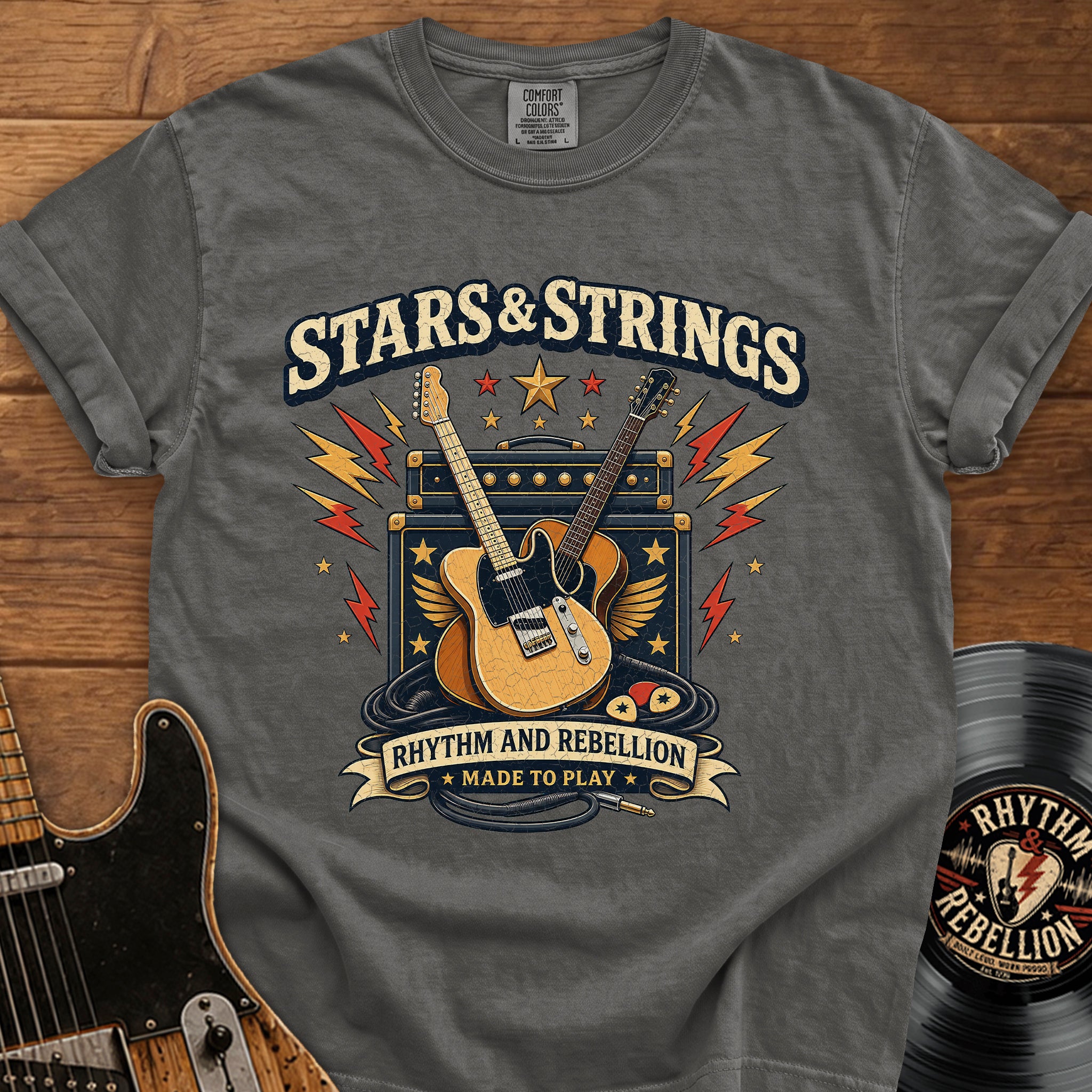 Stars & Strings Guitar T-Shirt — Rhythm and Rebellion Vintage Music Tee