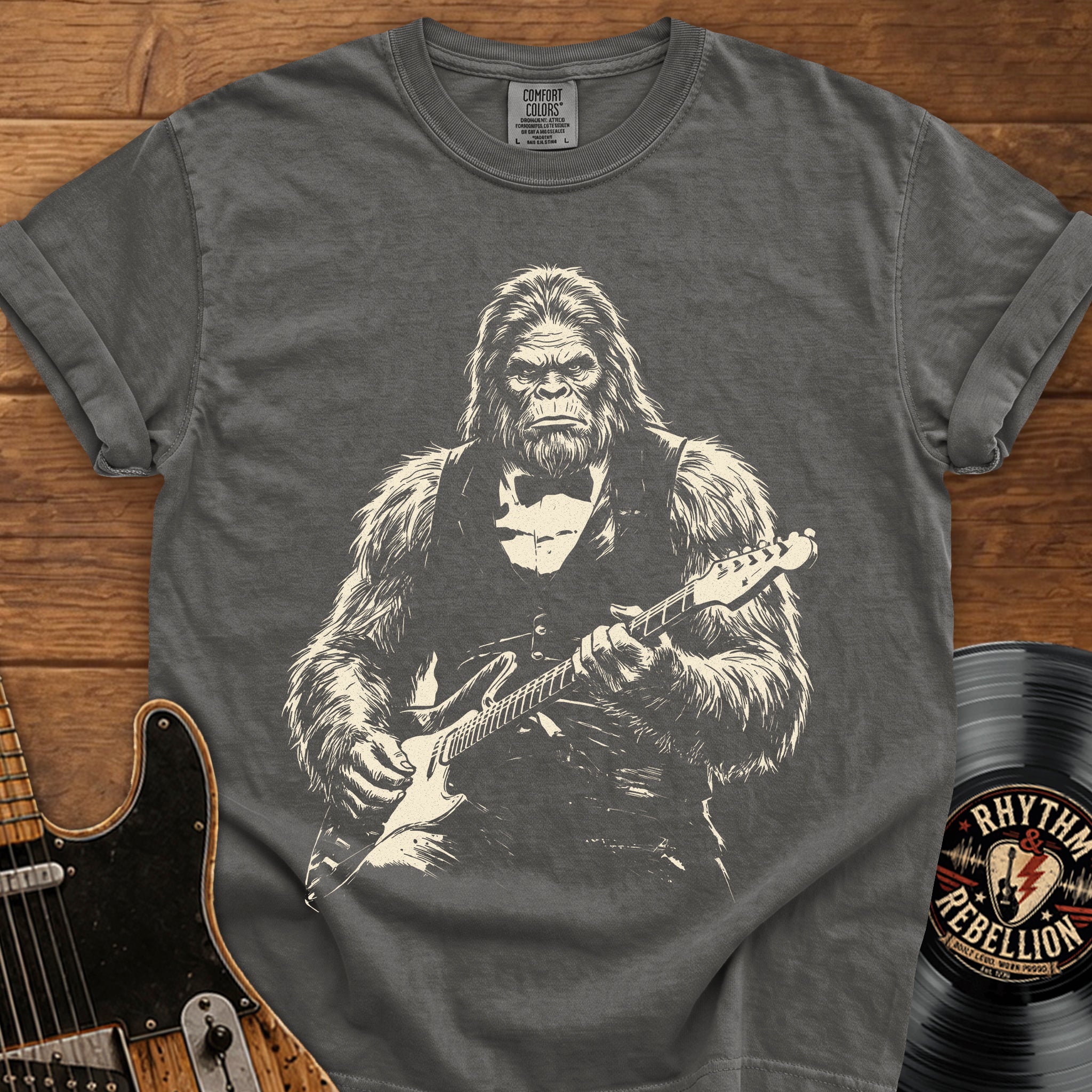 Sasquatch Guitar T-Shirt — Vintage Rock Bigfoot Graphic Tee