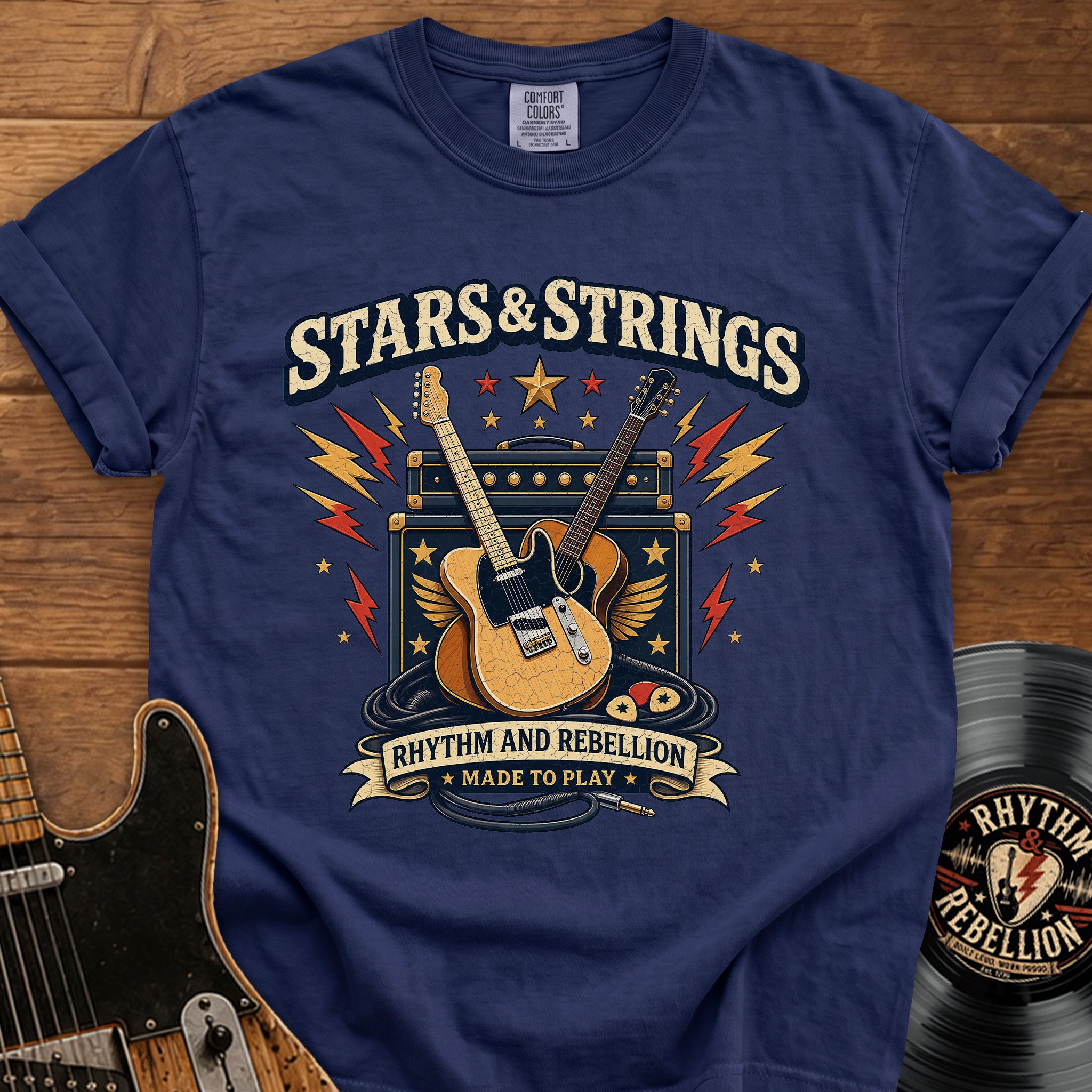 Stars & Strings Guitar T-Shirt — Rhythm and Rebellion Vintage Music Tee